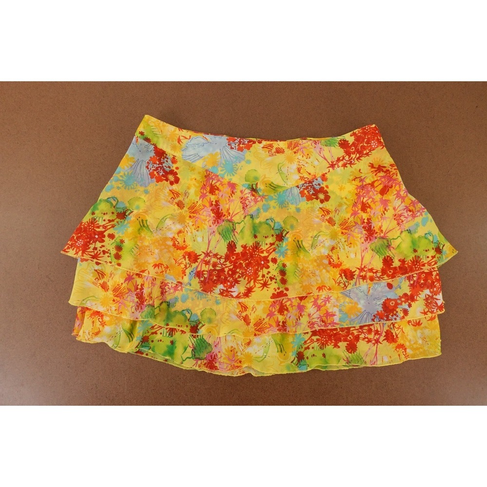 Thalia Sodi Women's Size 11/12 Yellow Floral Print Mid Rise Tiered Mini Skirt